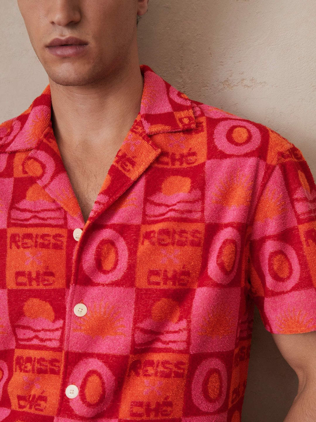 Men | Ché Sunset Towelling Shirt in Pink