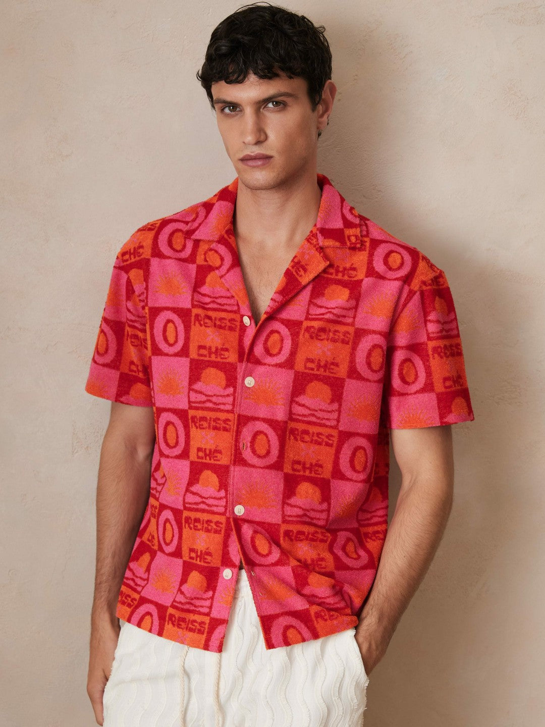 Men | Ché Sunset Towelling Shirt in Pink