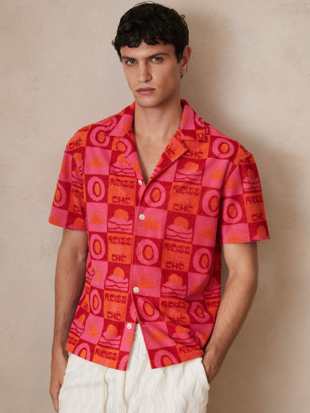 Men | Ché Sunset Towelling Shirt in Pink