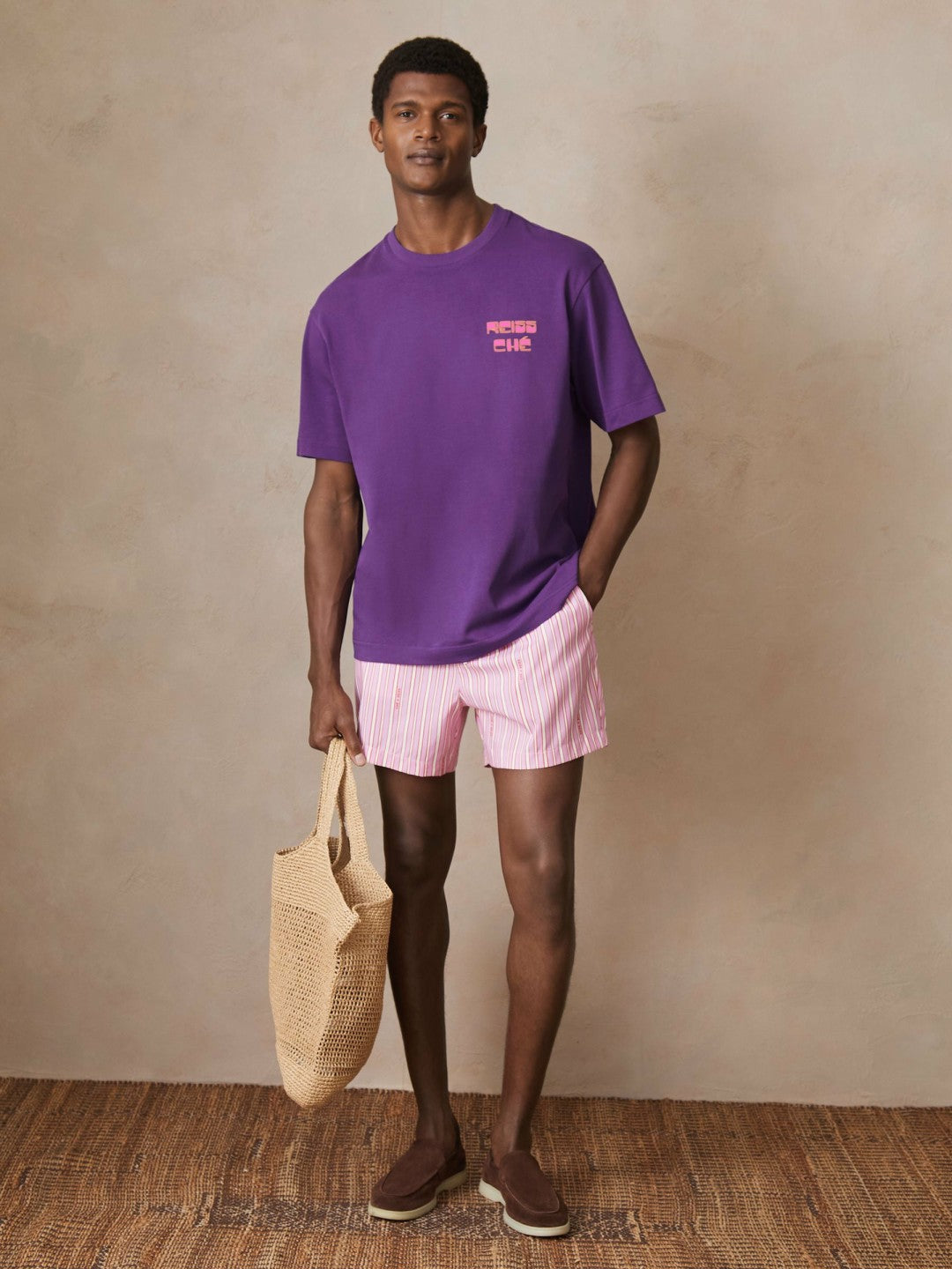 Men | Ché Cotton Palm-Print T-Shirt in Purple