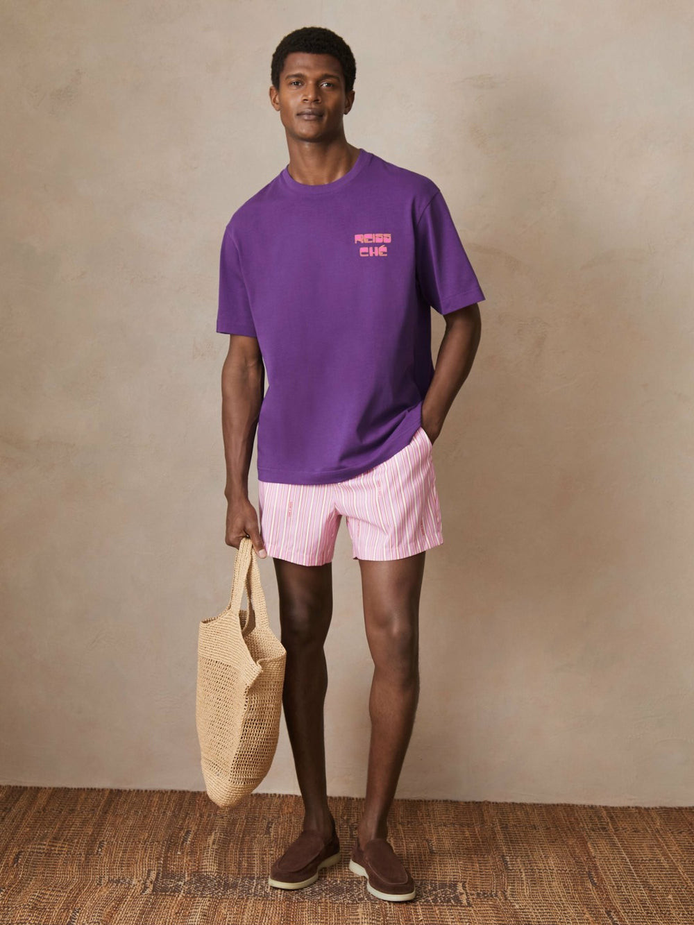 Men | Ché Cotton Palm-Print T-Shirt in Purple