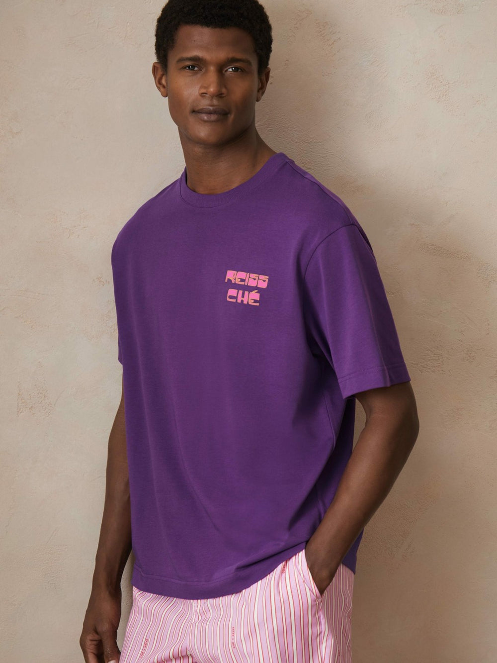 Men | Ché Cotton Palm-Print T-Shirt in Purple