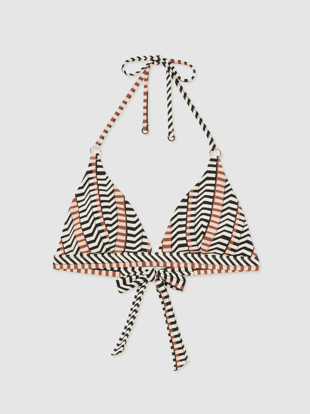 Women Triangle Halterneck Bikini Top in Black/Brown
