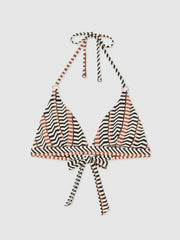 Women Triangle Halterneck Bikini Top in Black/Brown