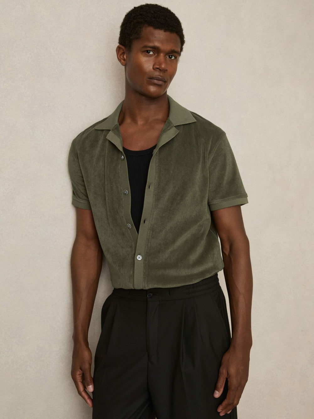 Men Cotton Blend Towelling Shirt in Green