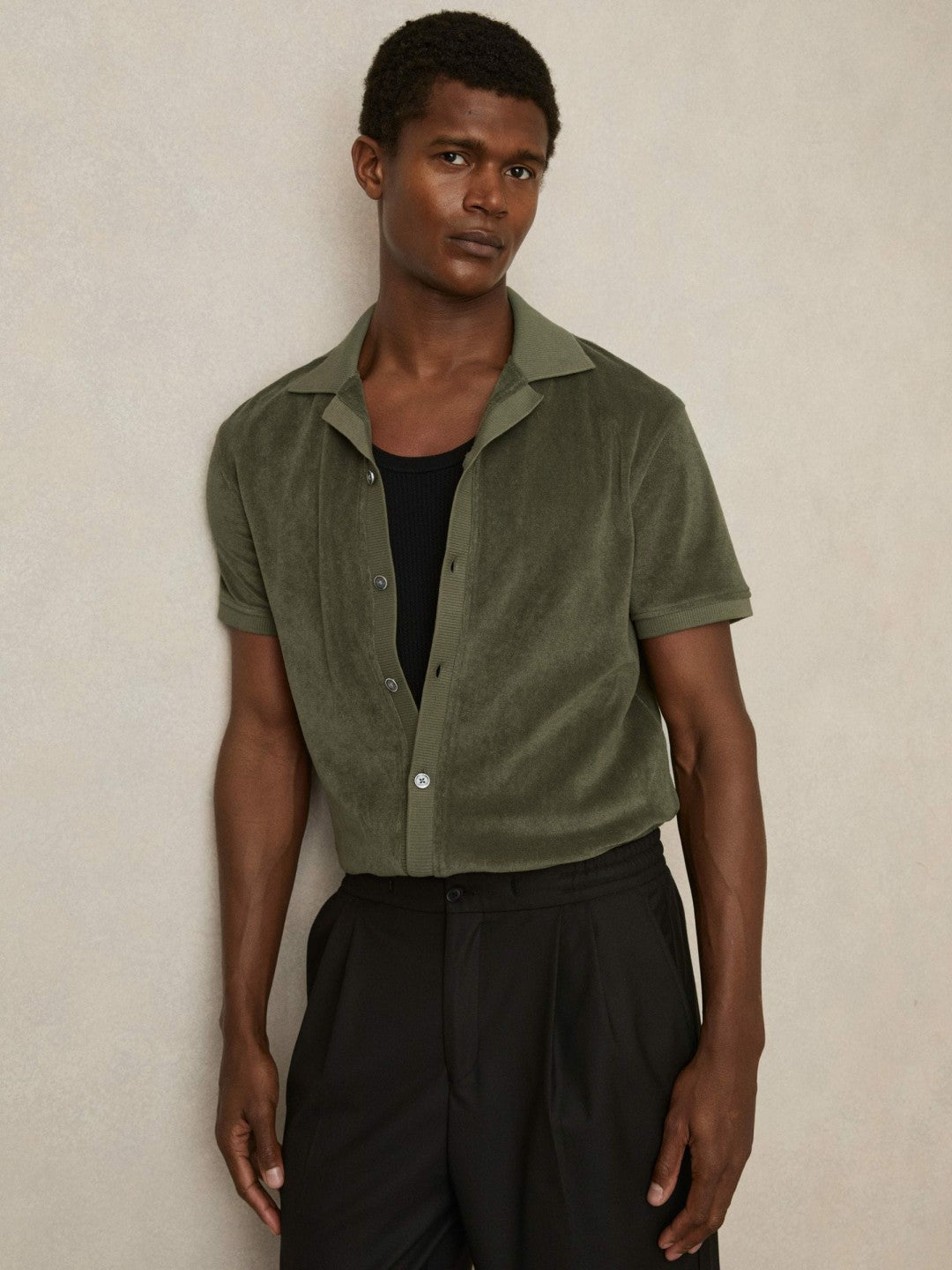 Men Cotton Blend Towelling Shirt in Green