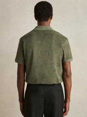 Men Cotton Blend Towelling Shirt in Green