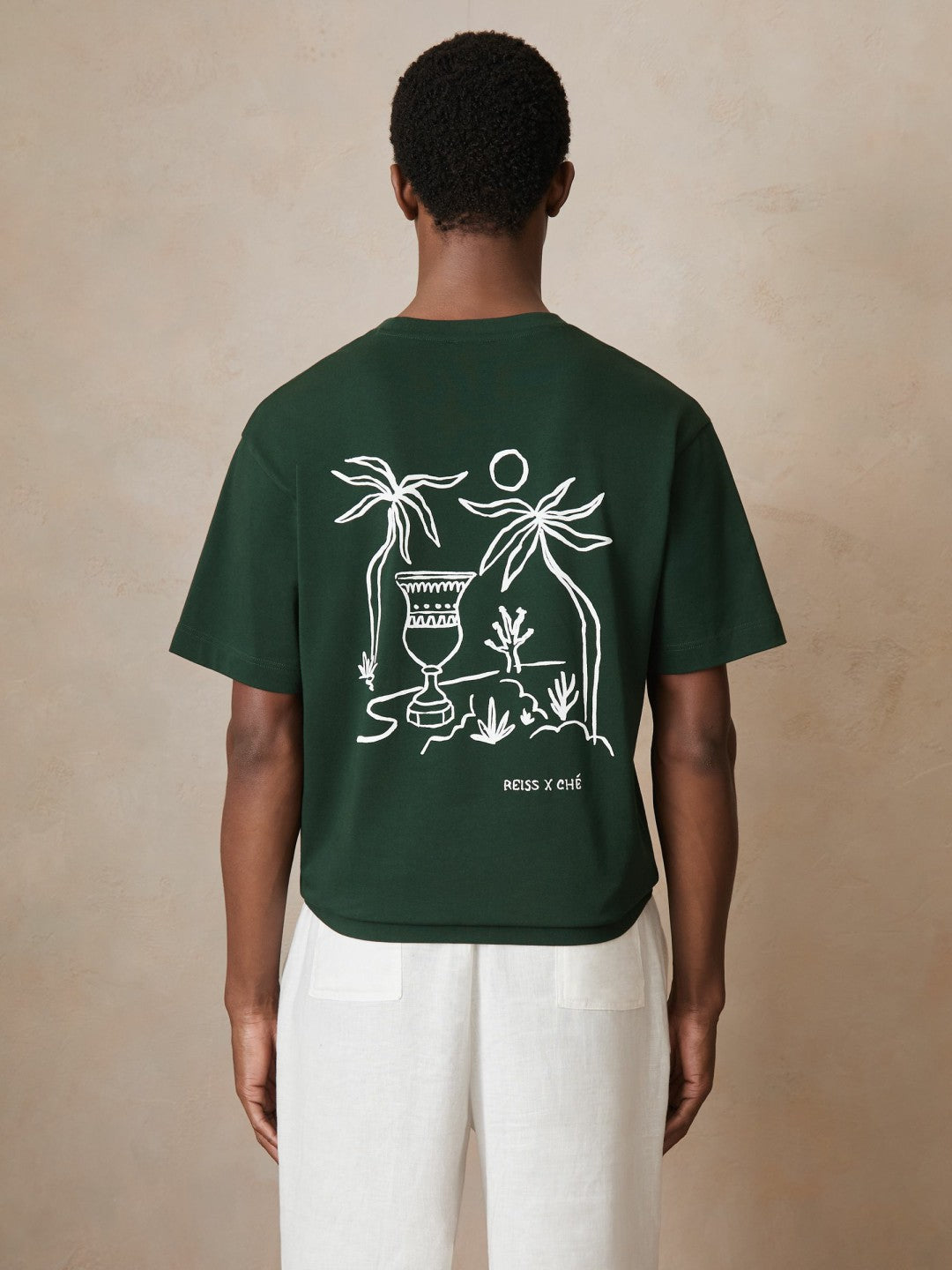 Men | Ché Cotton Palm-Tree T-Shirt in Green