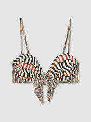 Women Chevron Stripe Underwired Bikini Top in Black/Brown