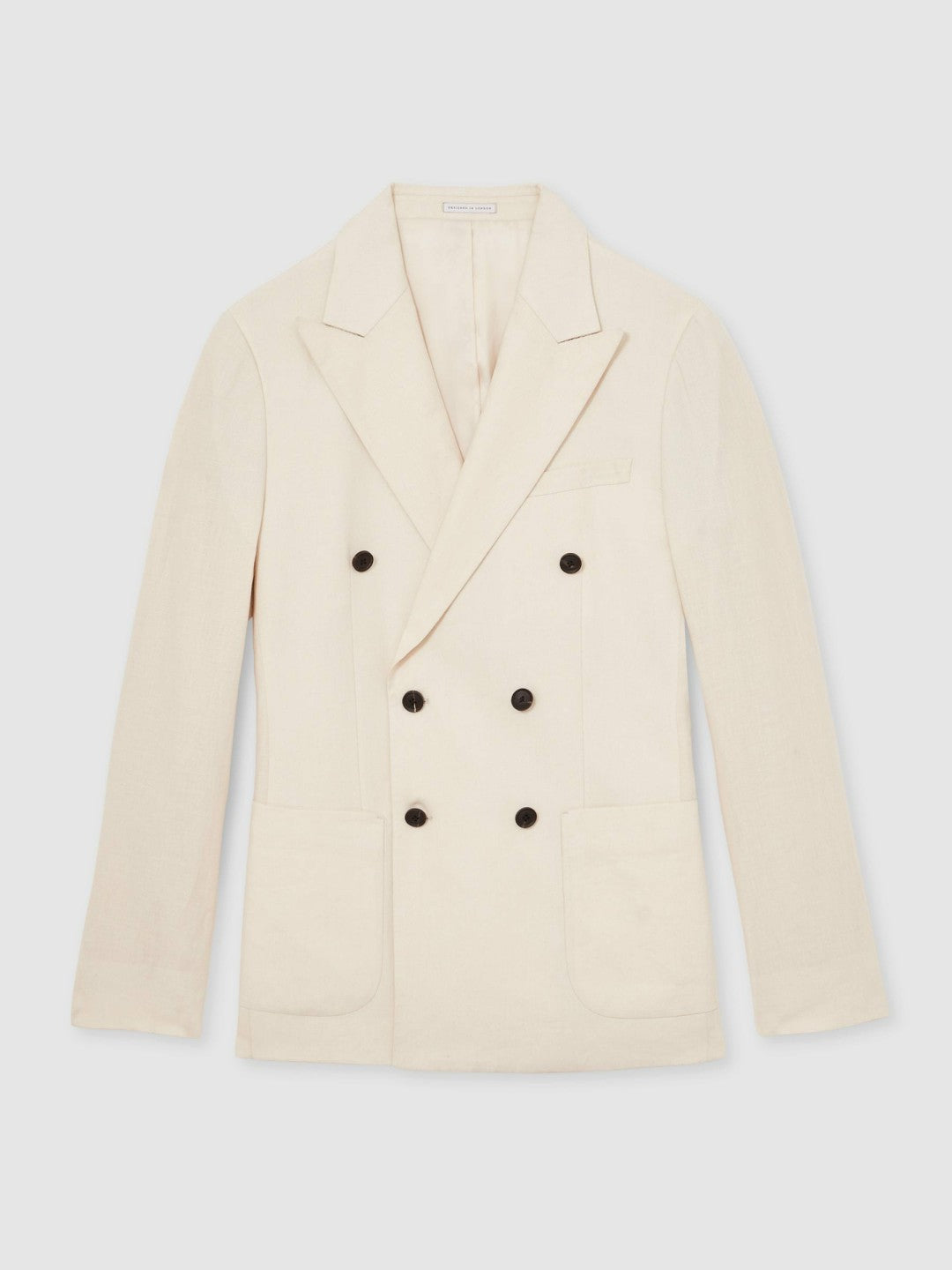 Men Linen Double-Breasted Suit Slim-Fit Blazer in Stone