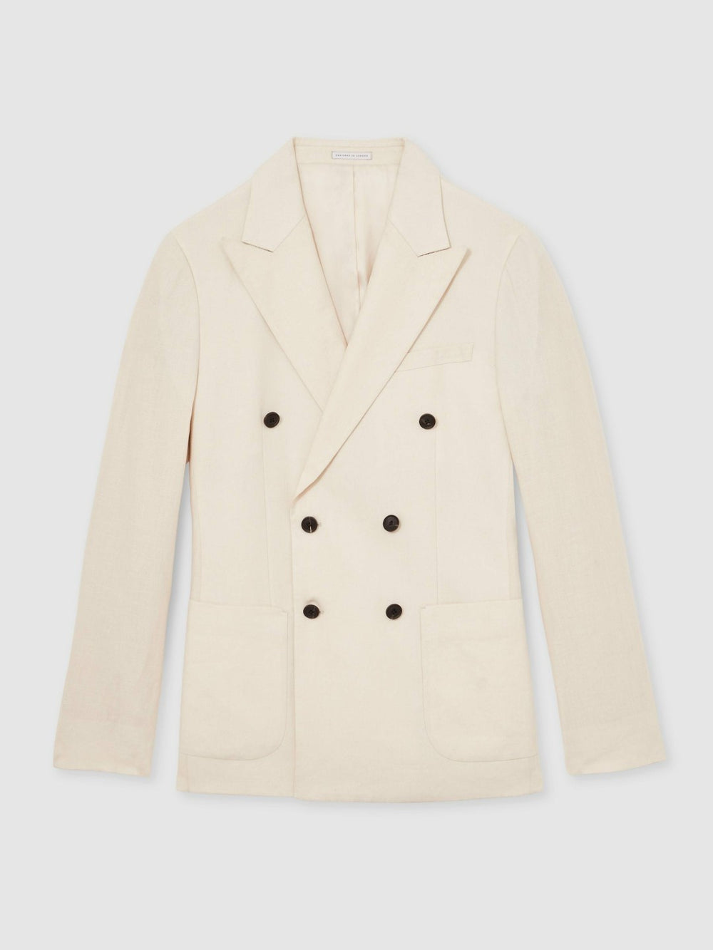 Men Linen Double-Breasted Suit Slim-Fit Blazer in Stone