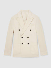 Men Linen Double-Breasted Suit Slim-Fit Blazer in Stone