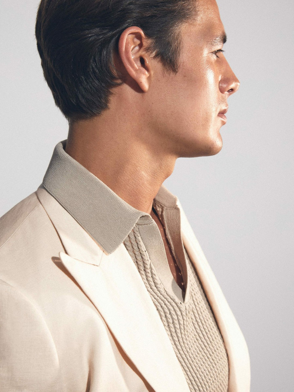 Men Linen Double-Breasted Suit Slim-Fit Blazer in Stone
