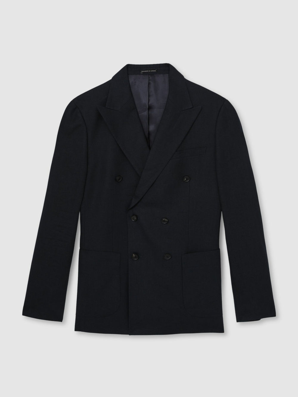 Men Linen Double-Breasted Suit Slim-Fit Blazer in Navy