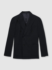 Men Linen Double-Breasted Suit Slim-Fit Blazer in Navy