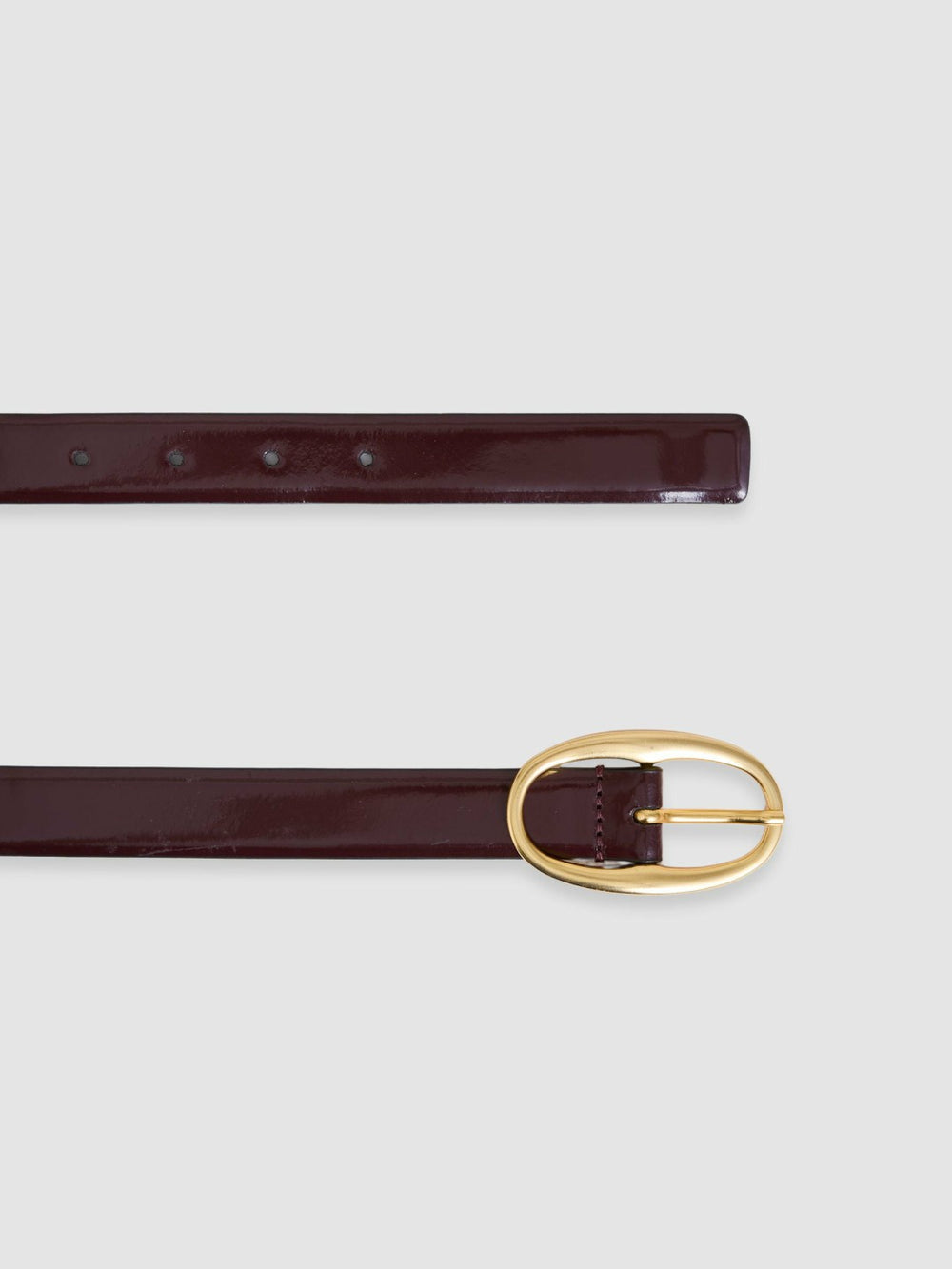 Women Patent Leather Oval Buckle Belt in Oxblood