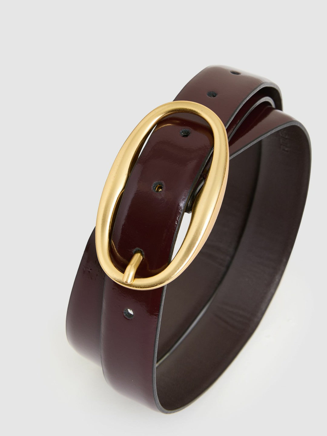 Women Patent Leather Oval Buckle Belt in Oxblood