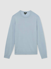 Men Merino Wool Crew Neck Jumper in Soft Blue