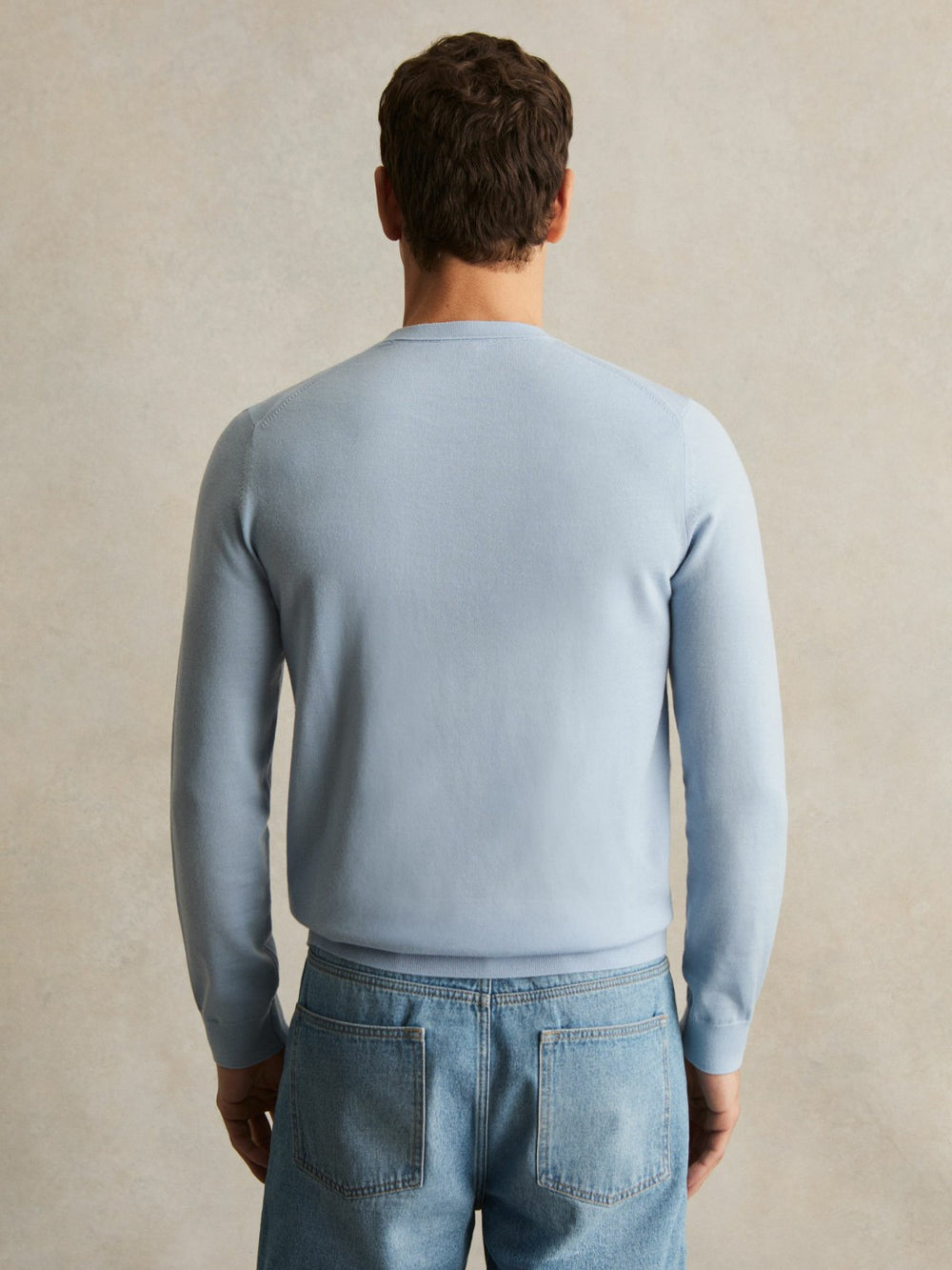 Men Merino Wool Crew Neck Jumper in Soft Blue