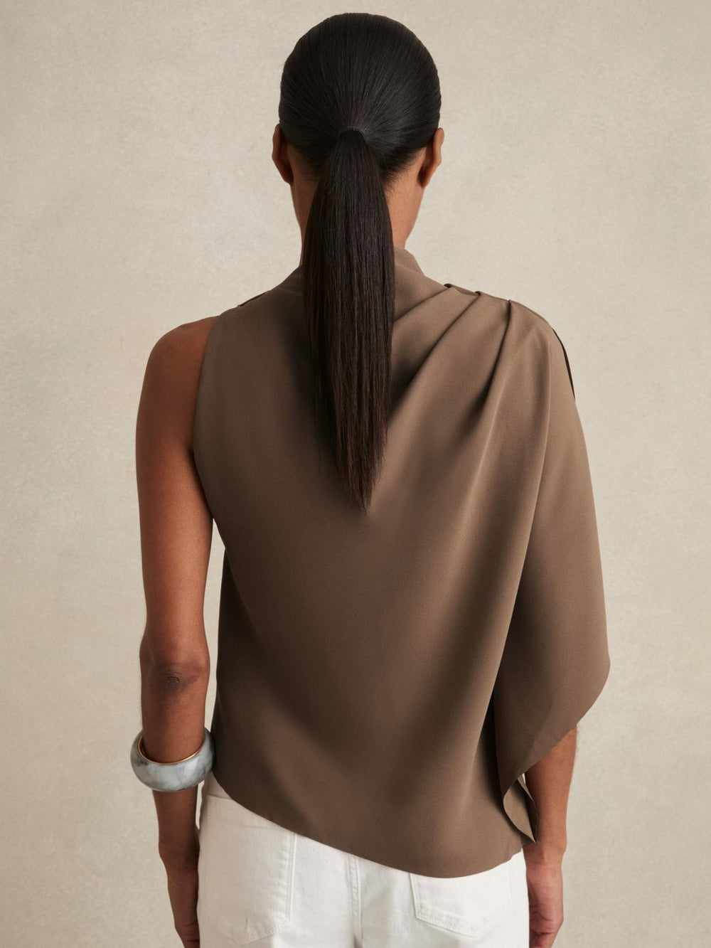 Women One-Shoulder Draped Top in Mink