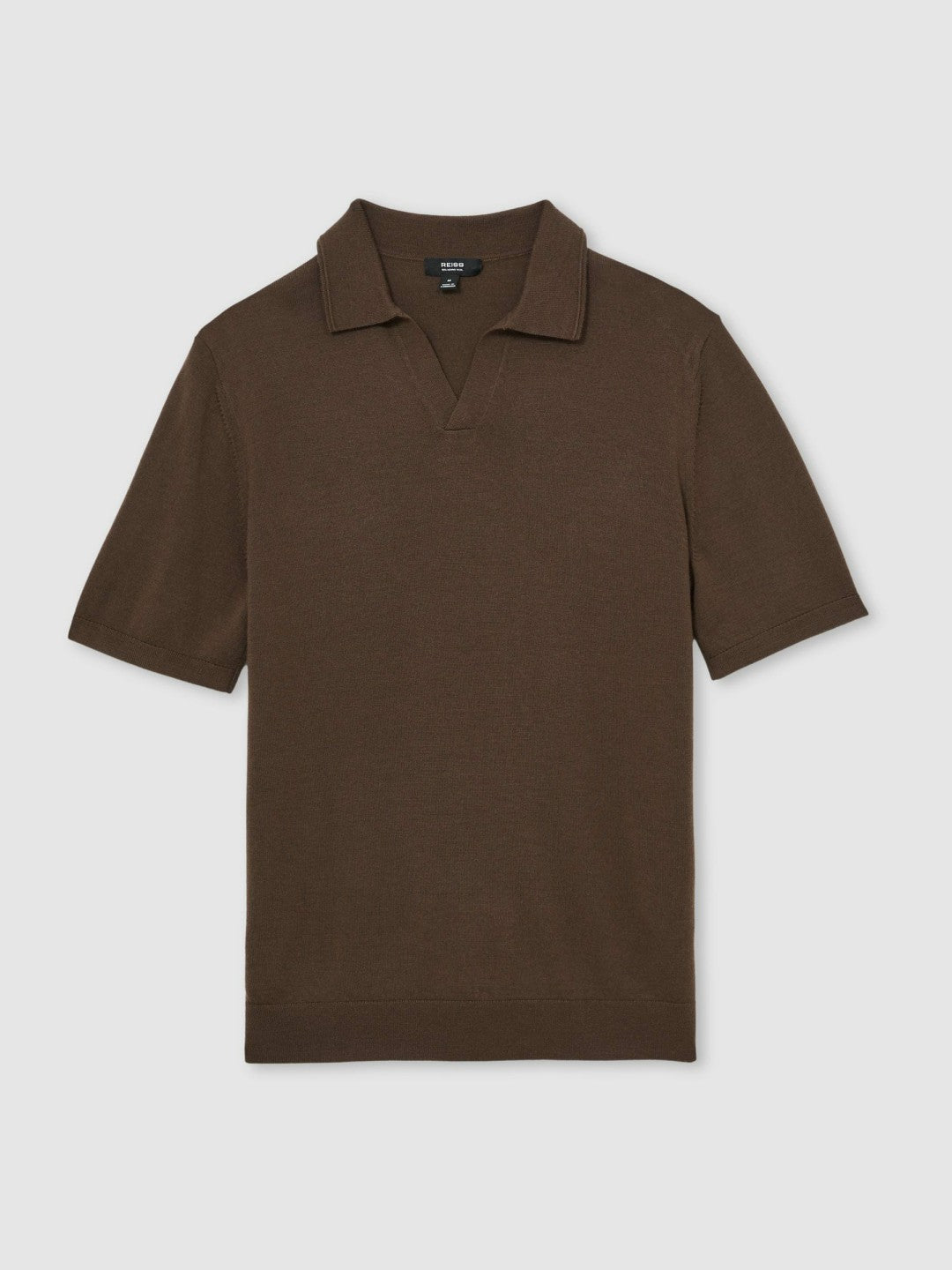Men Merino Wool Open Collar Polo Shirt in Chocolate Brown