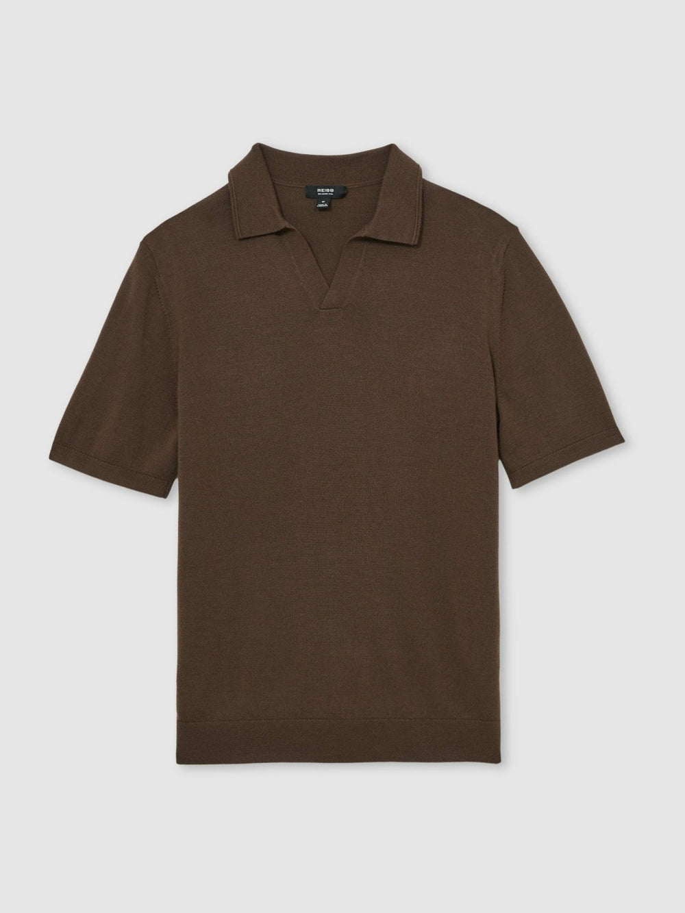 Men Merino Wool Open Collar Polo Shirt in Chocolate Brown