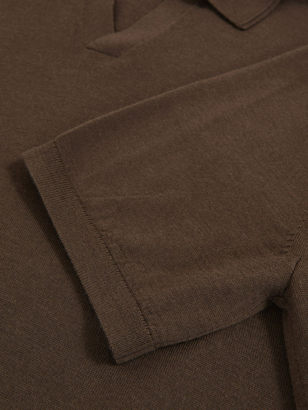 Men Merino Wool Open Collar Polo Shirt in Chocolate Brown