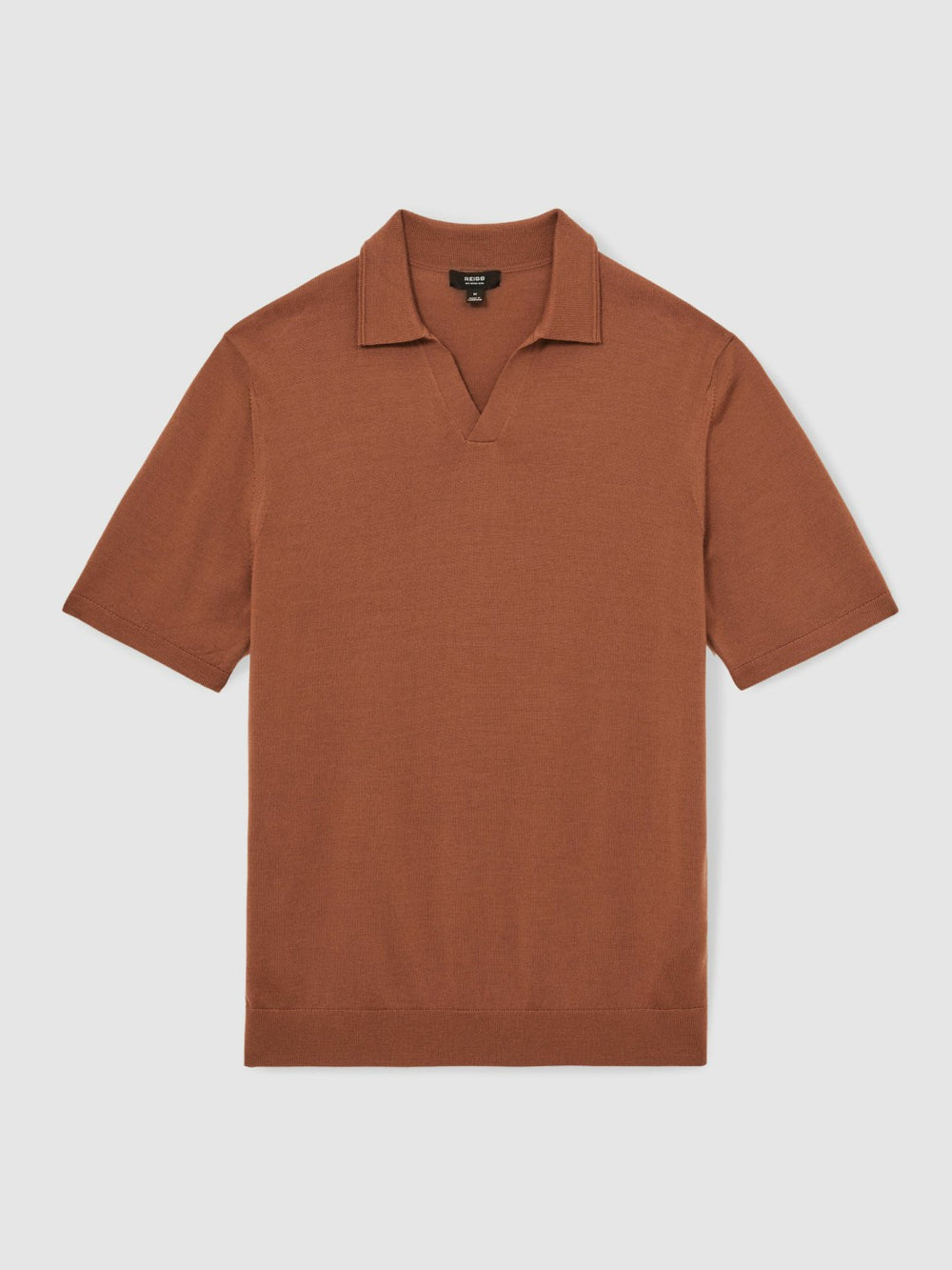 Men Merino Wool Open Collar Polo Shirt in Cinnamon Brown