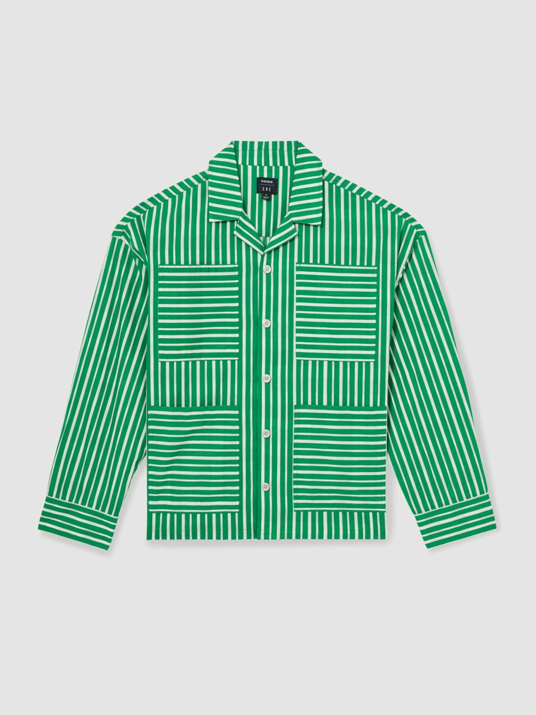 Men | Ché Poplin Stripe Pocket Shirt in Bright Green/White