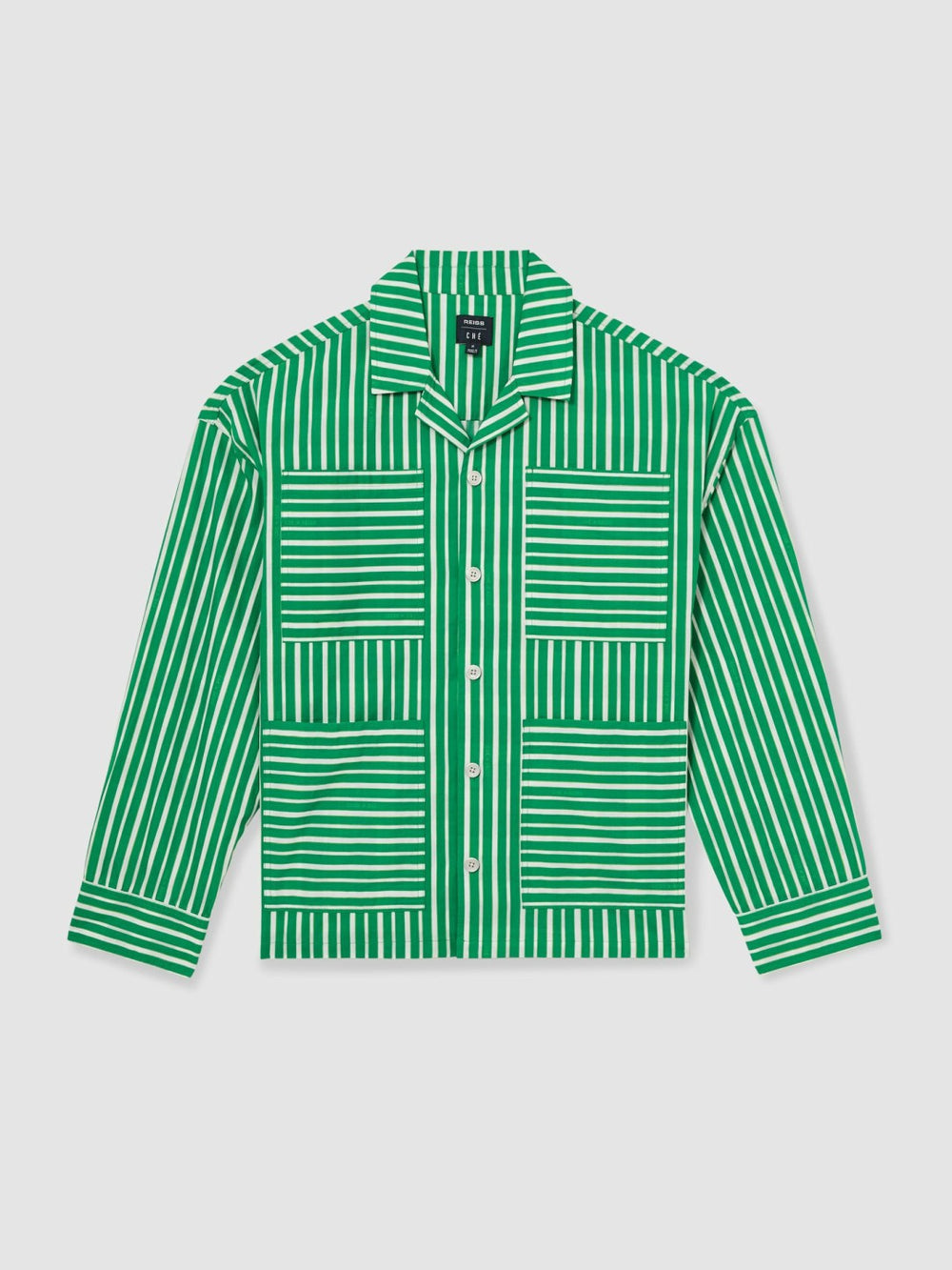 Men | Ché Poplin Stripe Pocket Shirt in Bright Green/White