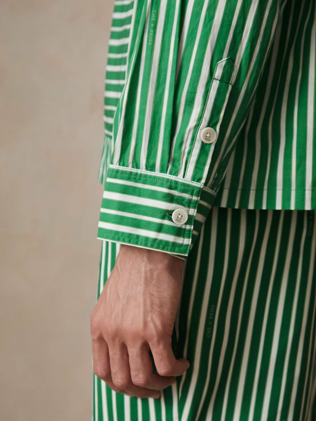 Men | Ché Poplin Stripe Pocket Shirt in Bright Green/White
