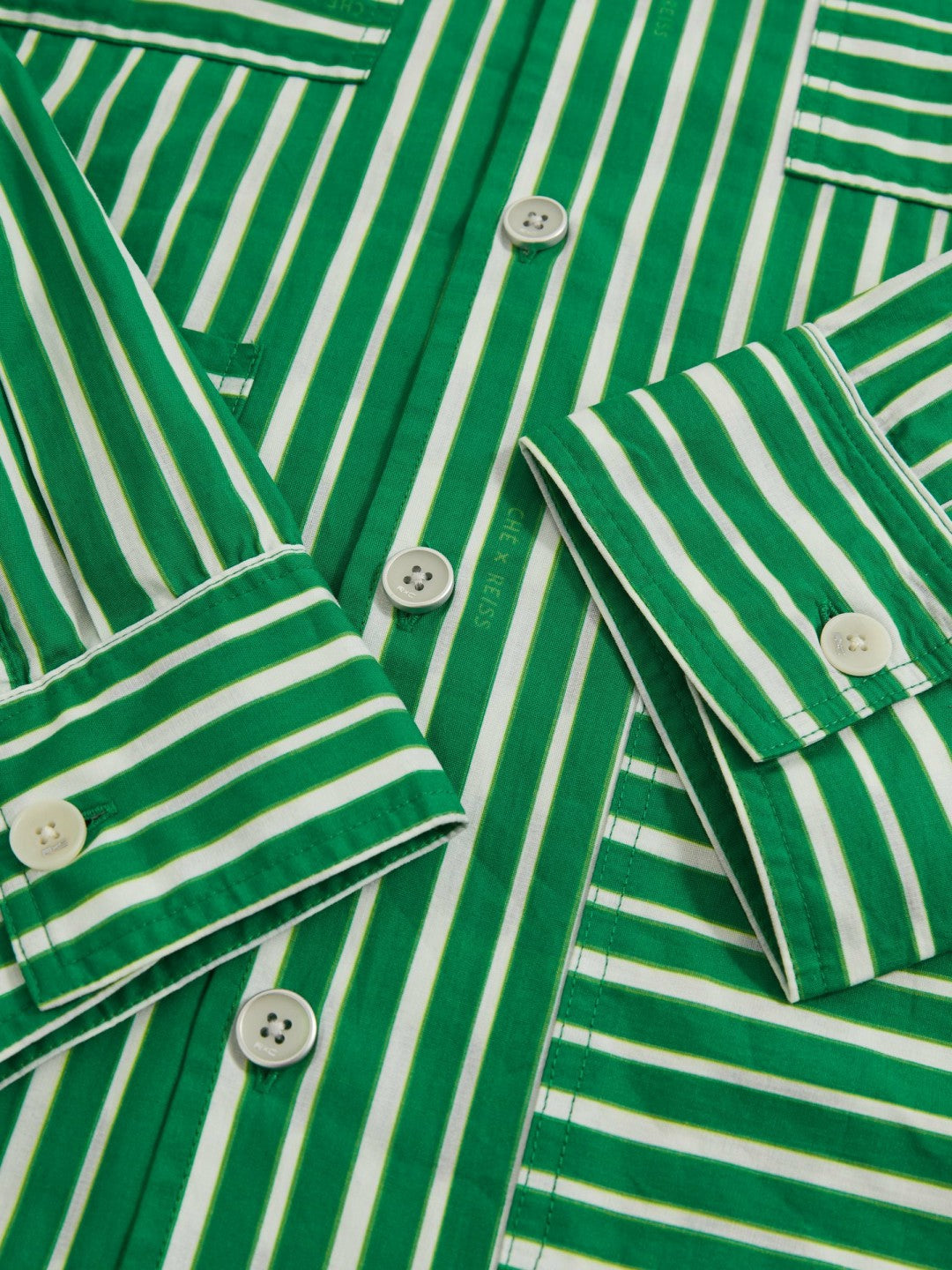 Men | Ché Poplin Stripe Pocket Shirt in Bright Green/White