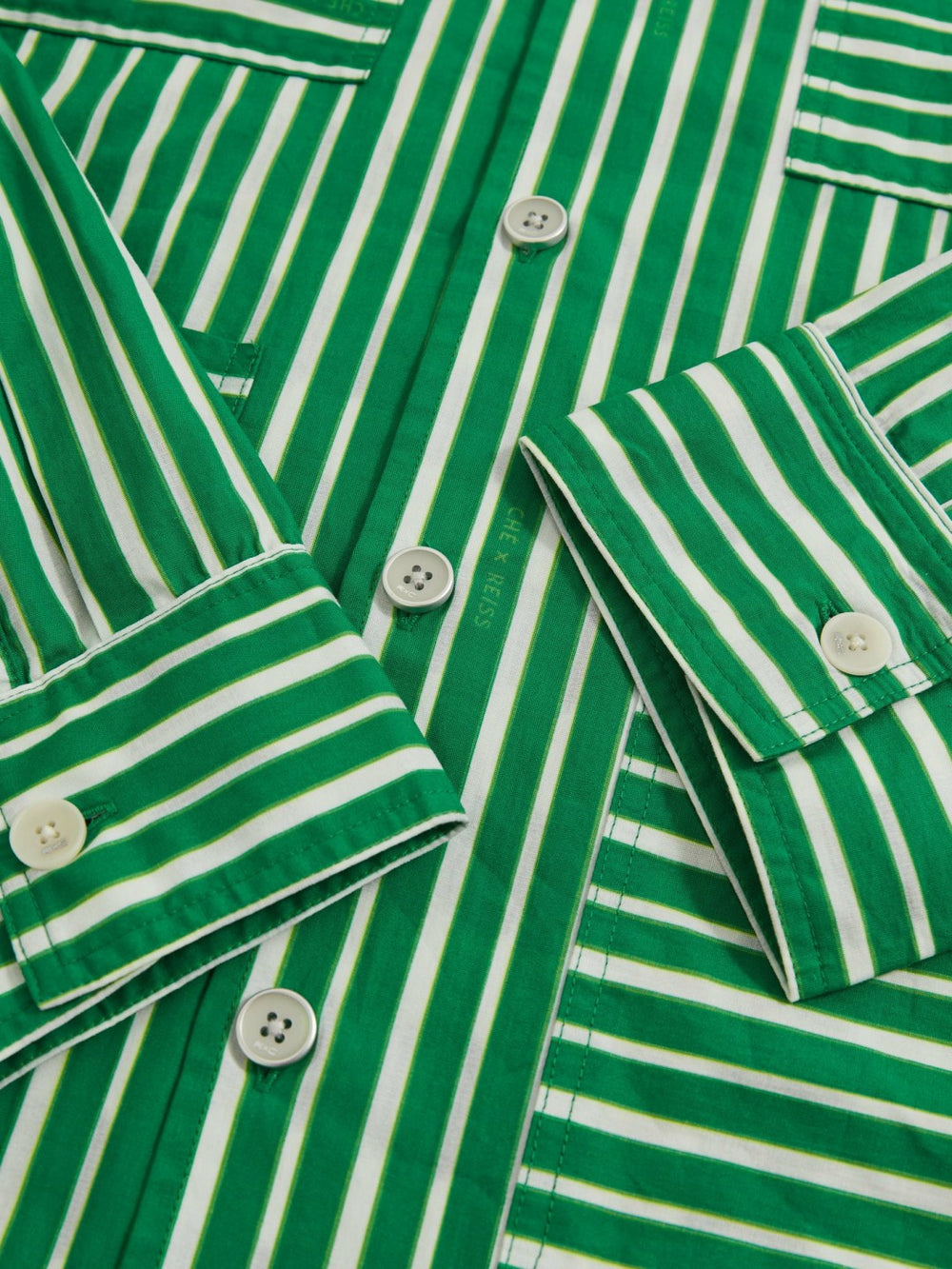 Men | Ché Poplin Stripe Pocket Shirt in Bright Green/White