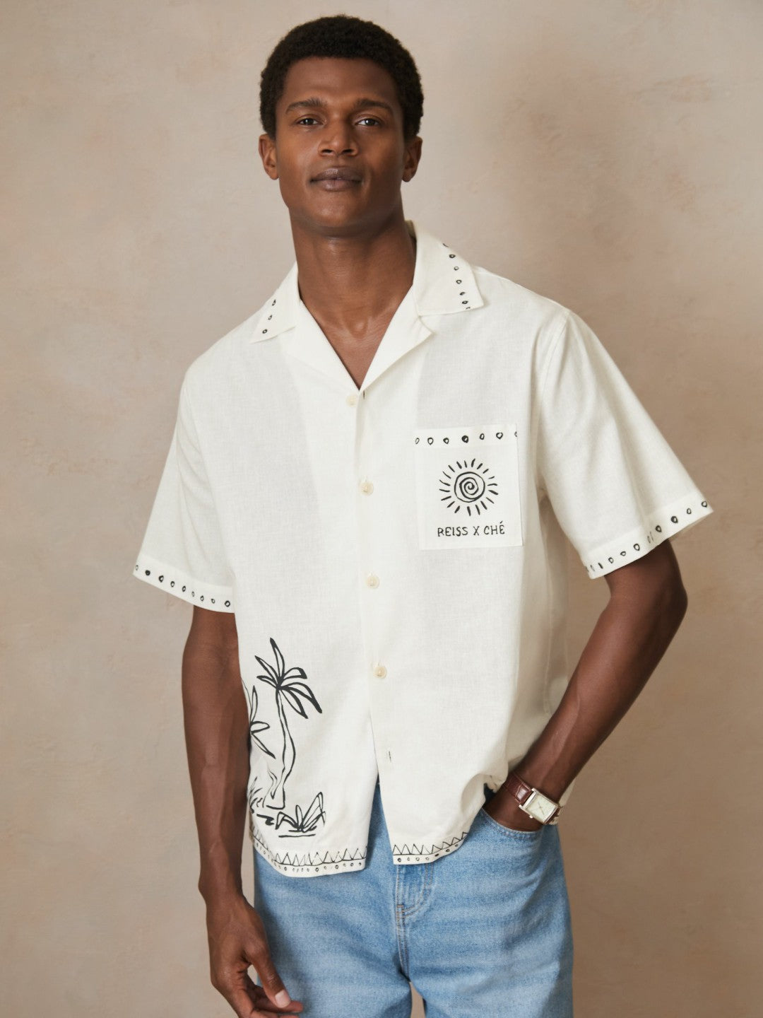 Men | Ché Cotton-Linen Palm Shirt in White