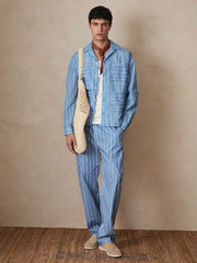 Men | Ché Poplin Stripe Pocket Shirt in Bright Blue/White