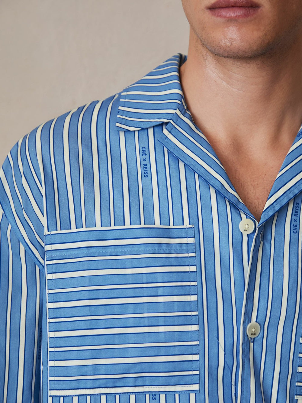 Men | Ché Poplin Stripe Pocket Shirt in Bright Blue/White