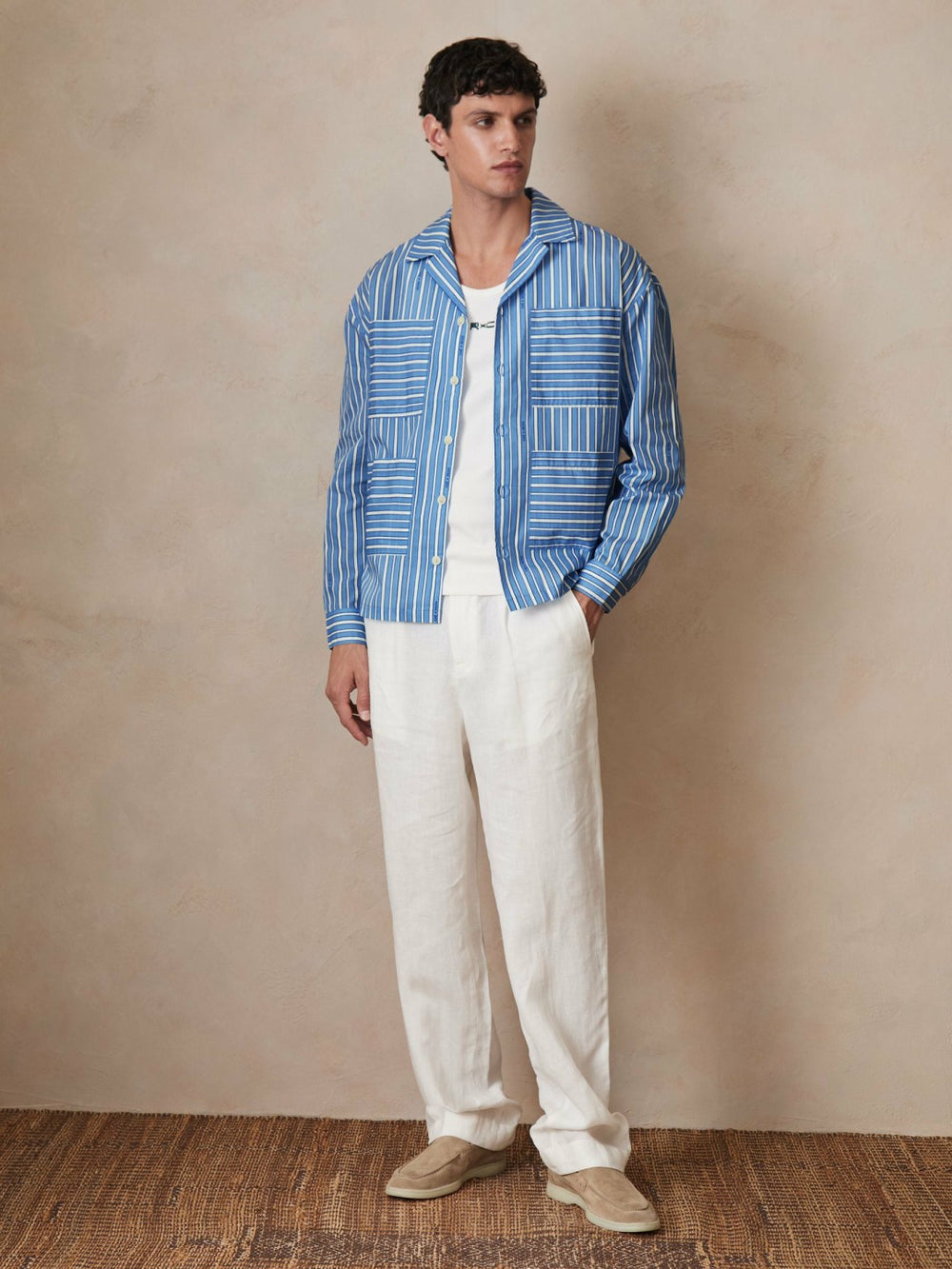 Men | Ché Poplin Stripe Pocket Shirt in Bright Blue/White