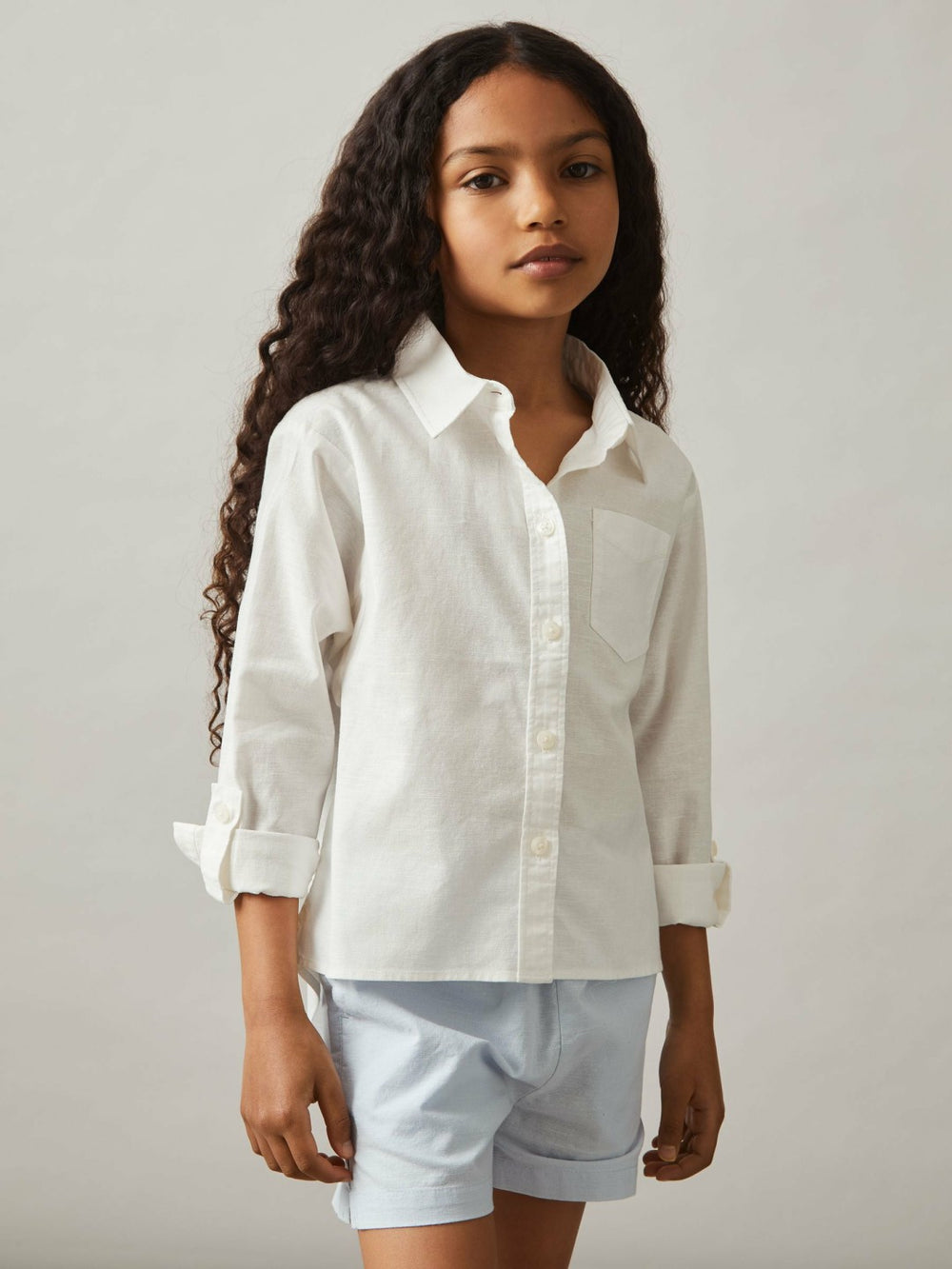 Children & Baby 4-9 yrs Linen Roll-Cuff Shirt in Ivory