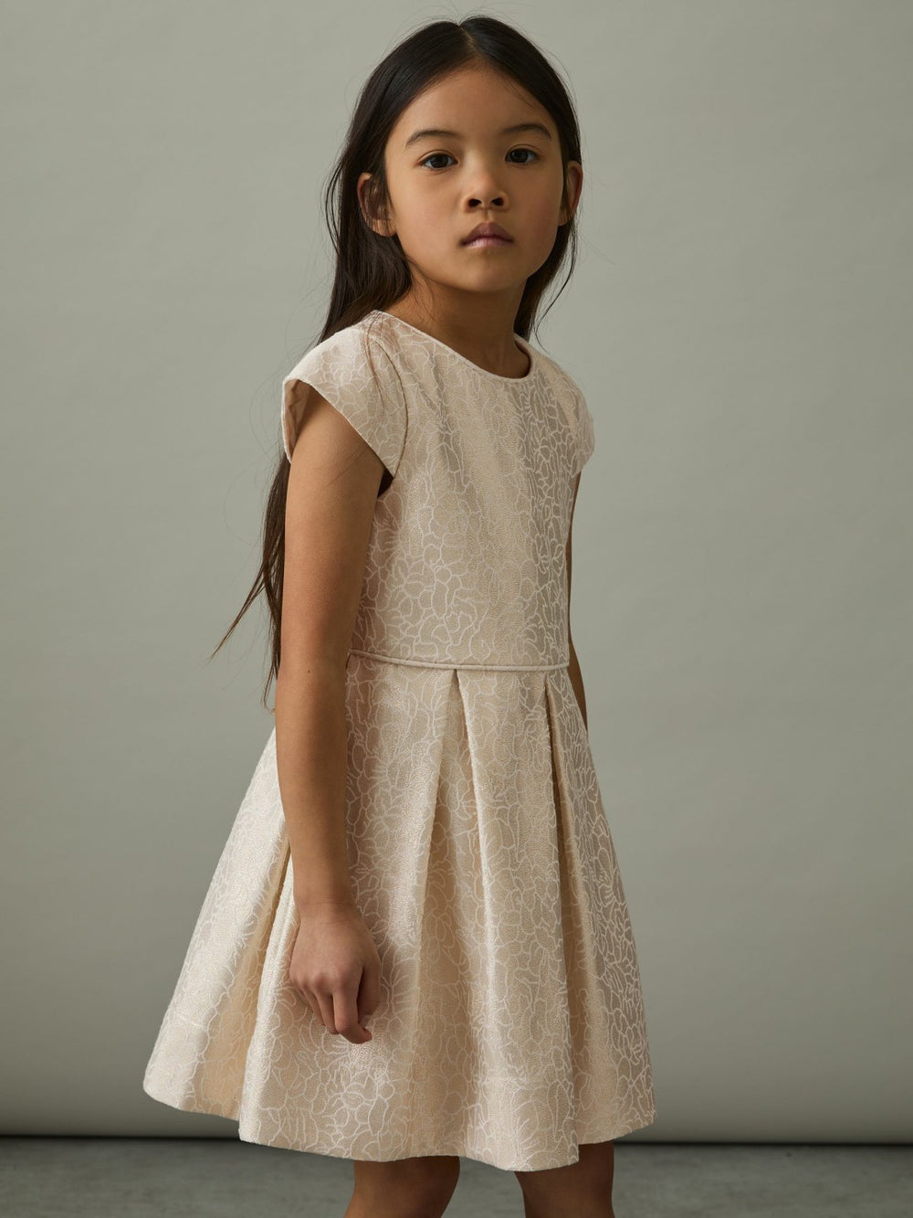 Children & Baby 9-13 yrs Brocade Cap-Sleeve Pleated Dress in Ivory