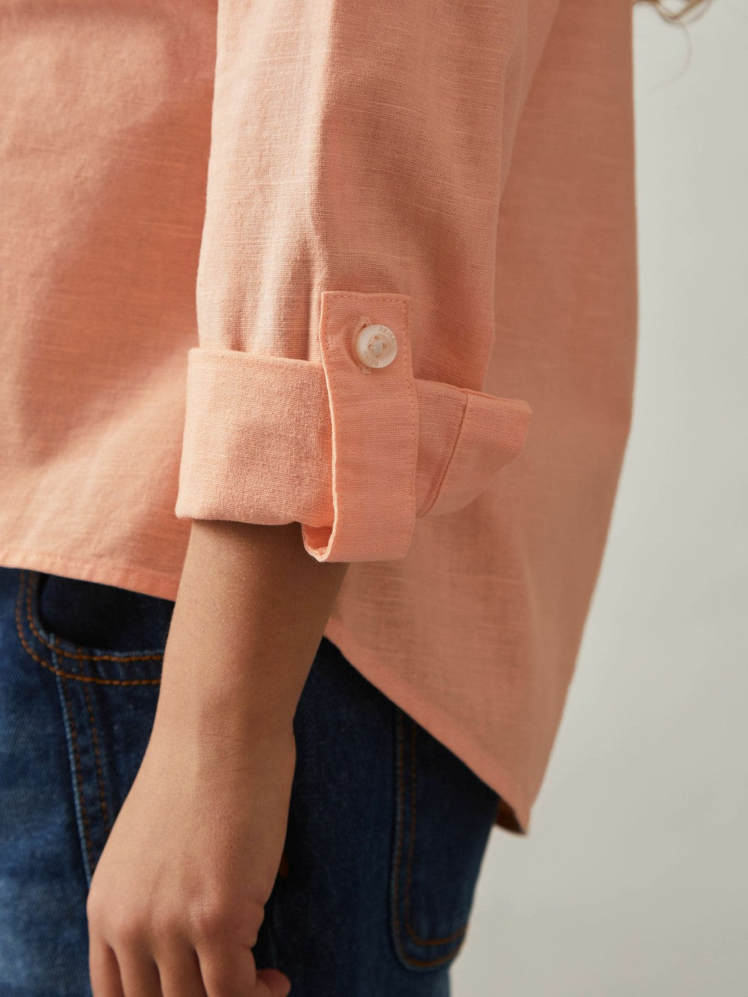 Children & Baby 4-9 yrs Linen Roll-Cuff Shirt in Peach