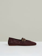 Women Mesh Double-Strap Ballet Flats in Oxblood