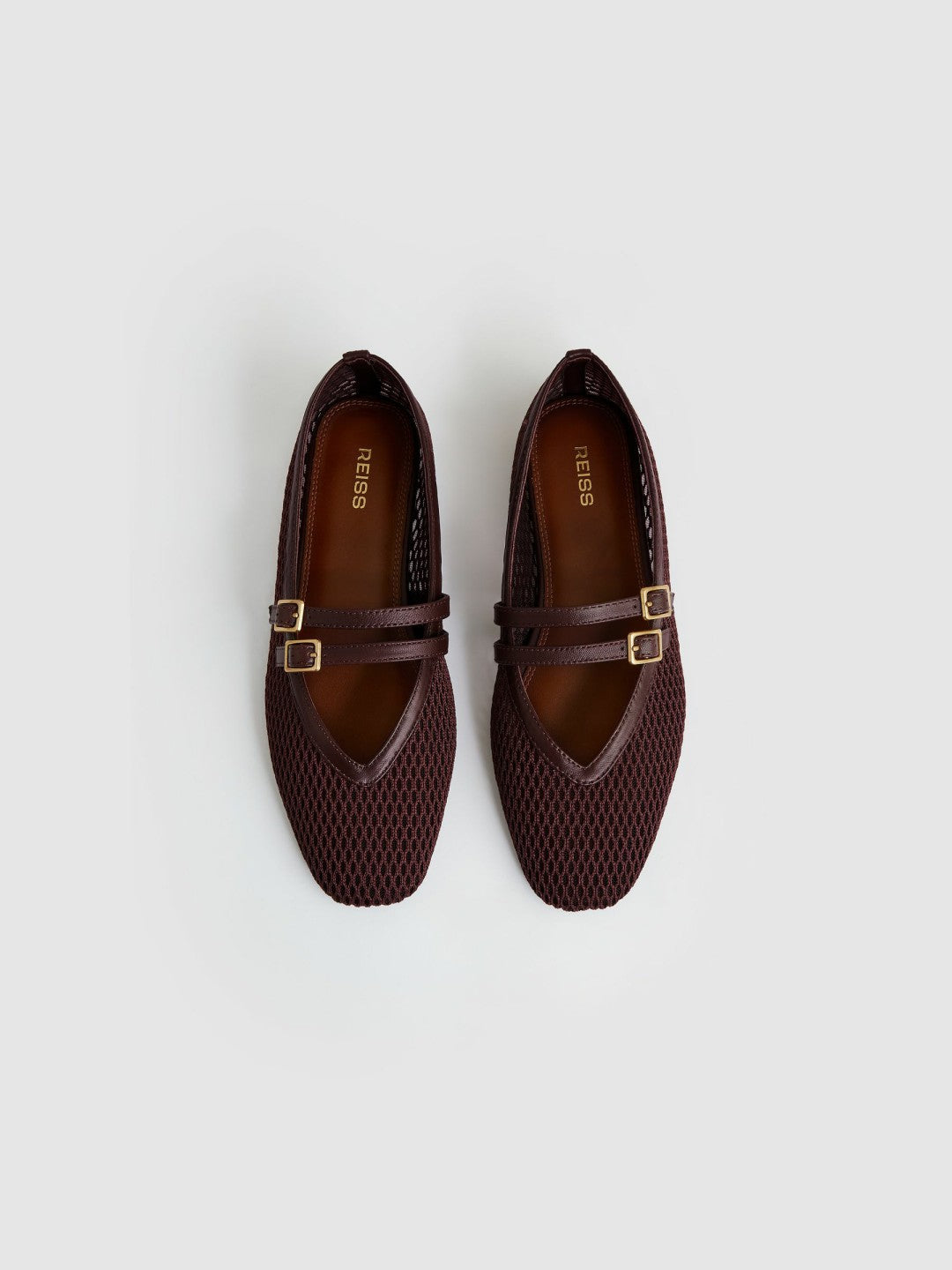 Women Mesh Double-Strap Ballet Flats in Oxblood