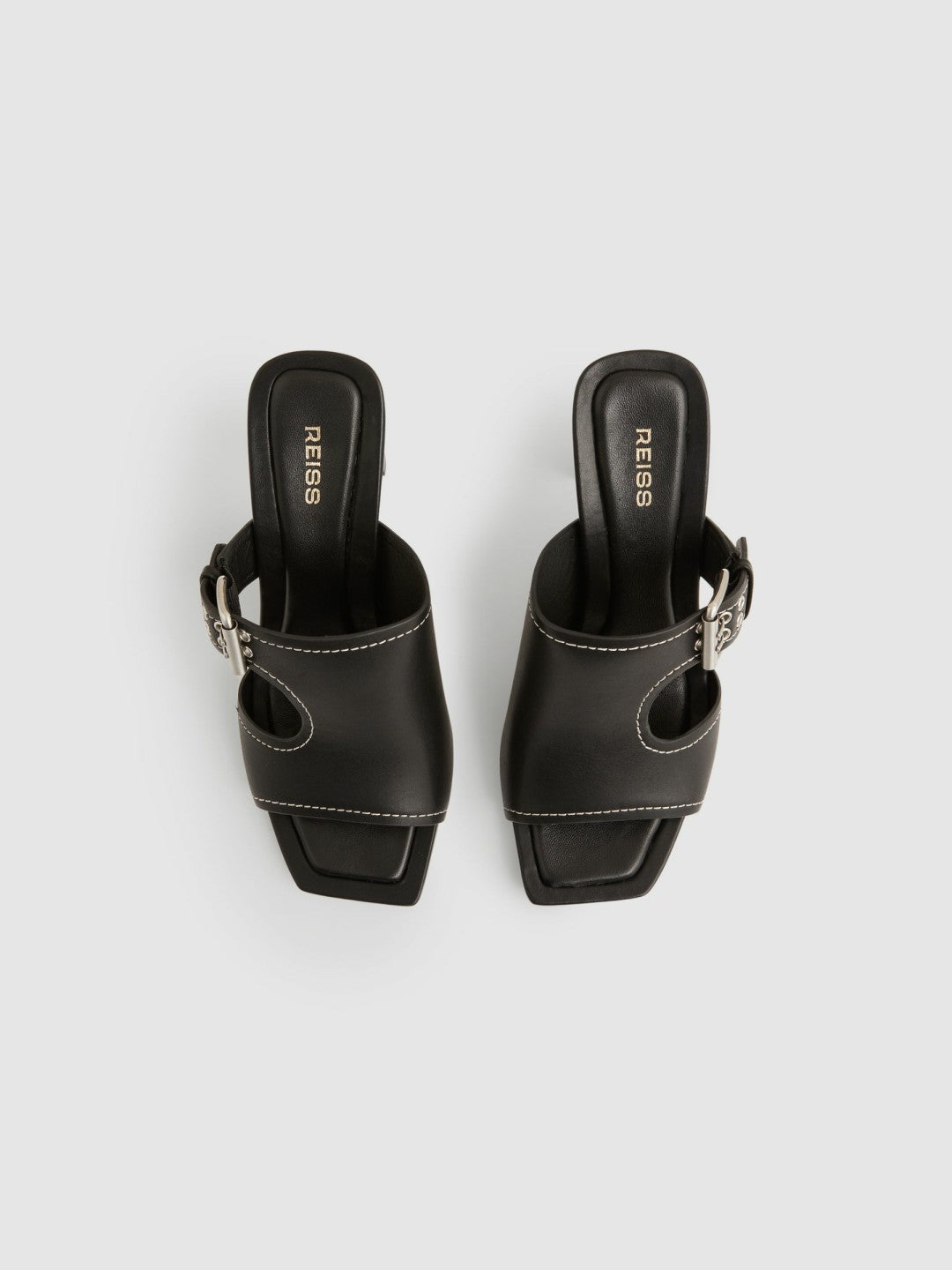 Women Leather Buckle Block-Heel Sandals in Black