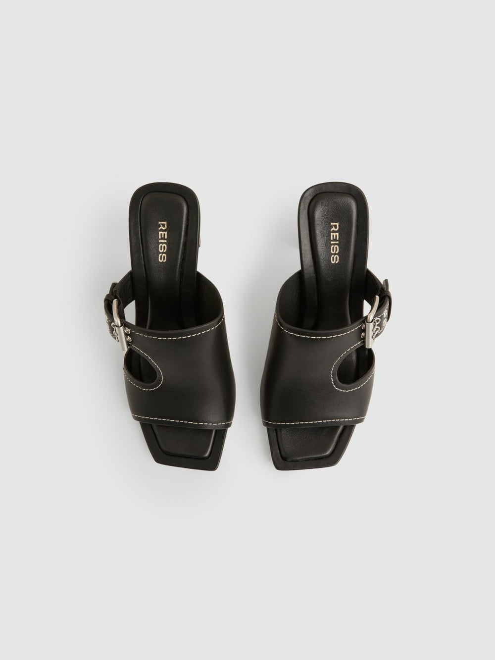 Women Leather Buckle Block-Heel Sandals in Black