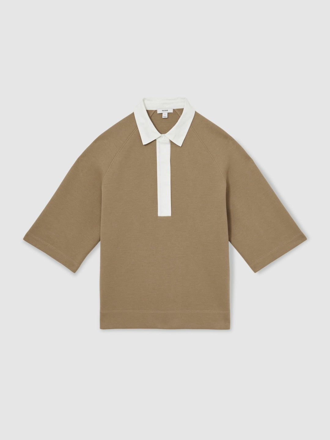 Women Cotton-Blend Interlock Collar Sweatshirt in Camel