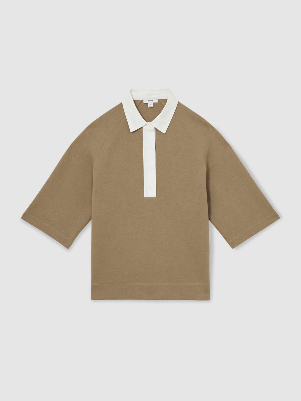 Women Cotton-Blend Interlock Collar Sweatshirt in Camel