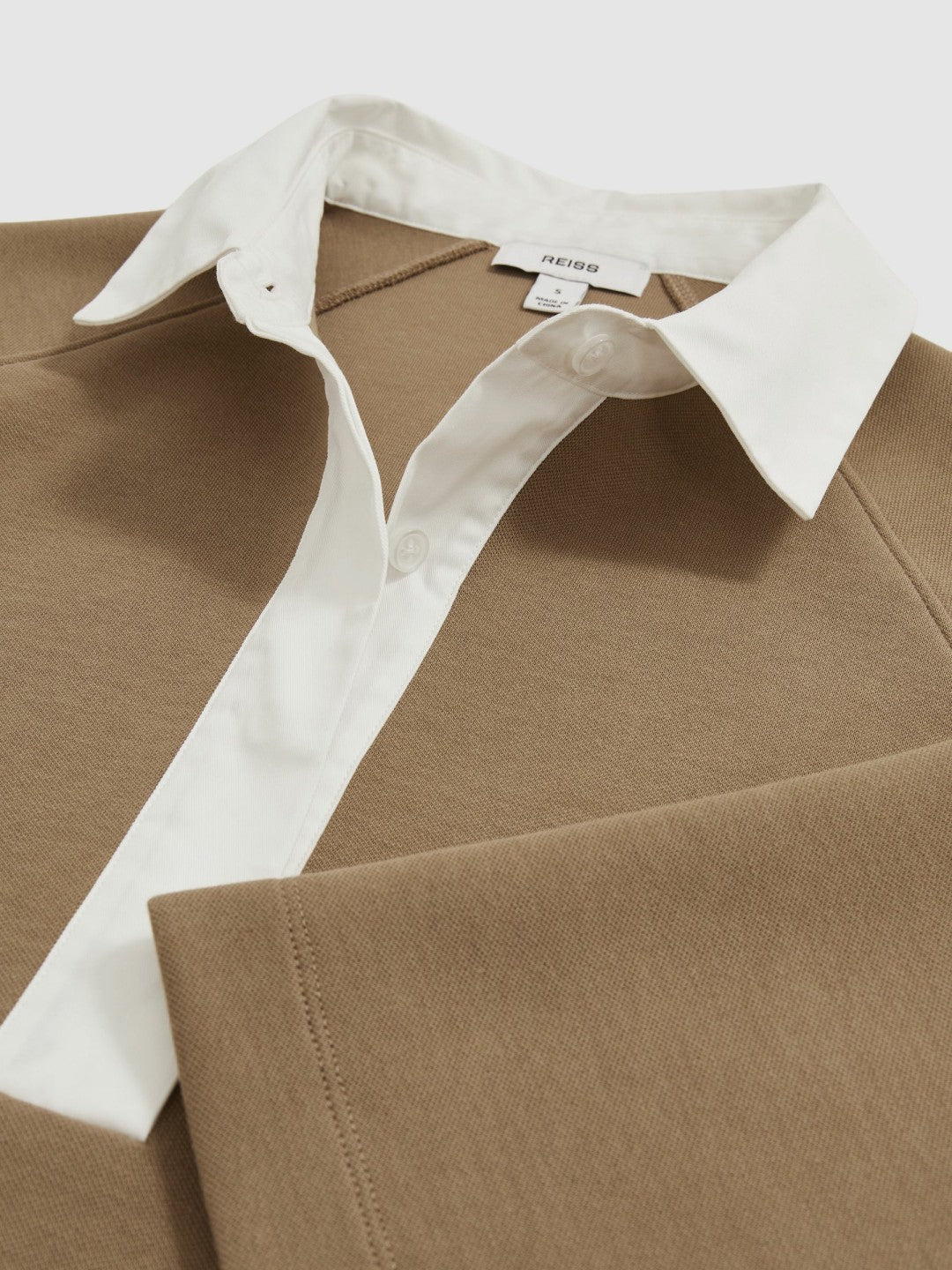 Women Cotton-Blend Interlock Collar Sweatshirt in Camel