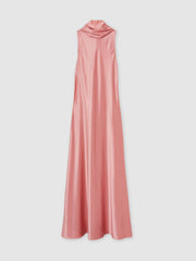 Women Petite Satin Cape Maxi Dress in Pink