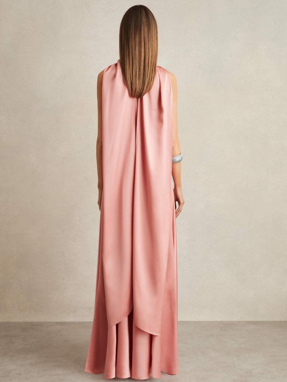 Women Petite Satin Cape Maxi Dress in Pink