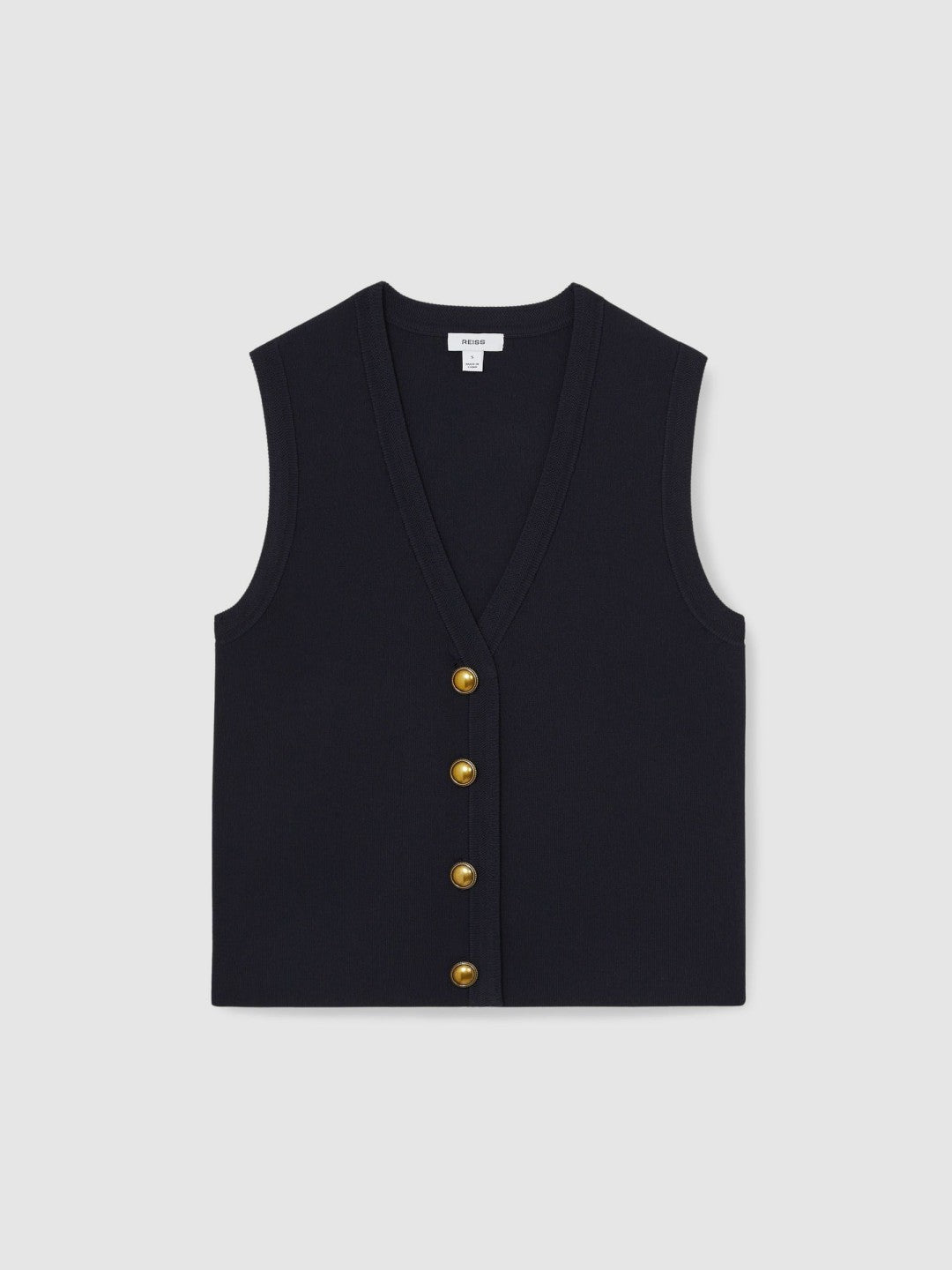 Women Knitted Button Through Vest in Navy